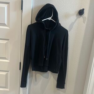 EUC Women’s Solid Black Cropped Hoodie Nordstroms Zobha Brand Size L Large